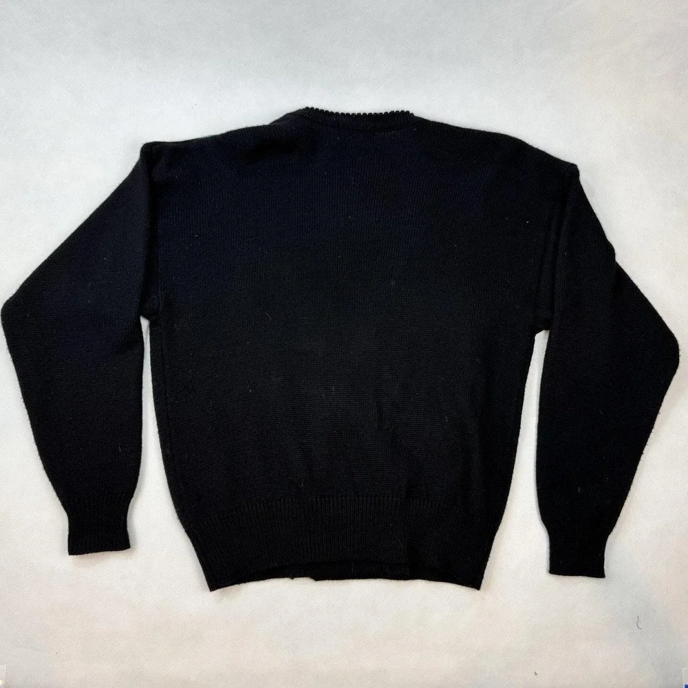 Breckenridge Vintage Black Floral Embroidered Wool Blend Cardigan Sweater Mens M - Picture 7 of 8